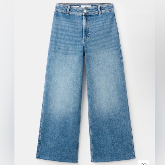 NWT Mango High Waisted Wide-Leg Coulotte Blue Jeans sz 14 - Picture 2 of 7